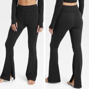 Joy Lab Grey Ribbed Flexible Knit Flared Leg Leggings High Rise Sz Large